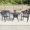 3-Piece Cast Aluminum Outdoor Dining Set: Round Table, Stackable Chairs & Brown Cushions - All-Weather Patio Furniture for Your Backyard - 2 of 4