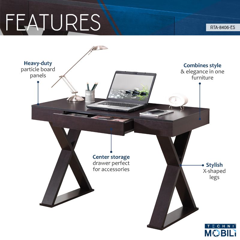 Trendy Desk with Drawer Espresso - Techni Mobili, 5 of 8