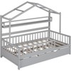 Twin Size House Bed with 2 Drawers and Storage Shelves Wood Family Bed with Roof and Fence Rails Playhouse Tent Bed Frame for Kids Teens Grey - 4 of 4