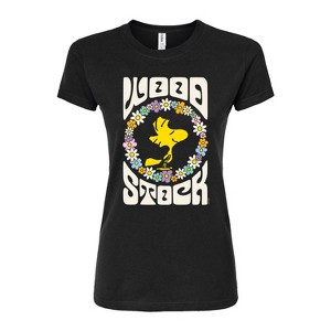 Women's - Peanuts - Woodstock Retro Flowers Juniors Fitted Graphic T-Shirt - 1 of 3