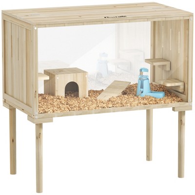 Natural Wood Multi-Level Hamster Cage with Accessories