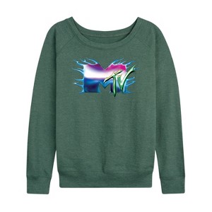 Women's - MTV - Logo Liquid Metal Lightweight French Terry Wide Neck Long Sleeve Graphic Shirt - 1 of 4