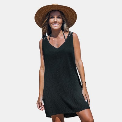 Women's Crinkle & Crochet Sleeveless Cover-Up Dress - Cupshe