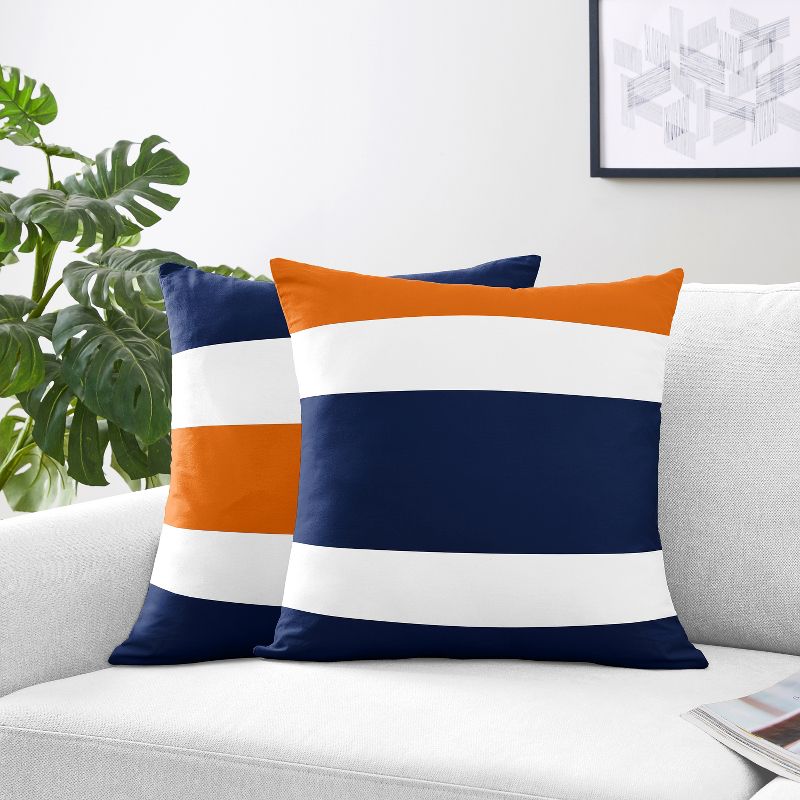 Sweet Jojo Designs Decorative Throw Pillows 18in. Stripe Navy Blue and Orange 2pc, 3 of 6