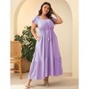 YESFASHION Plus Size Women Boho Maxi Dress Short Sleeves High Waist Ruffle Design Casual Summer Dress with Pockets - 2 of 4