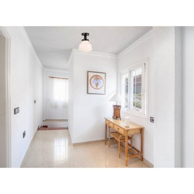 Lyle Geometric Black and Frosted White Glass LED Flush Mount