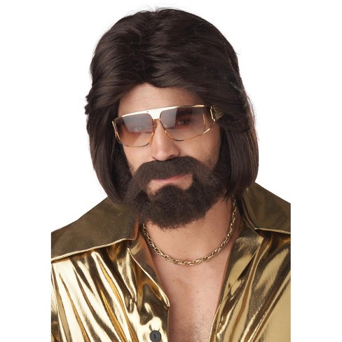 Brown mens wig and mustache best sale