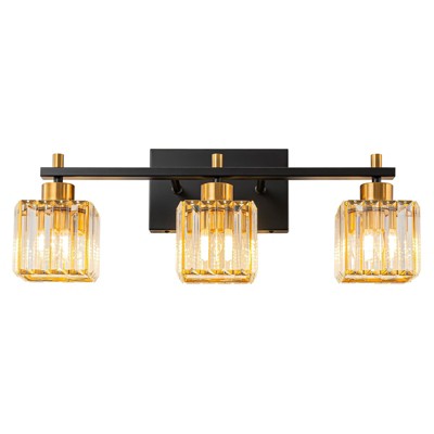 LLHZSY 3/4/5-Lights Modern Dimmable Glam Crystal Black Gold Bathroom Vanity Lights