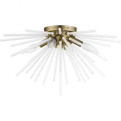 Elegant Uptown Antique Brass 4-Light Flush Mount with Acid Etched Rods