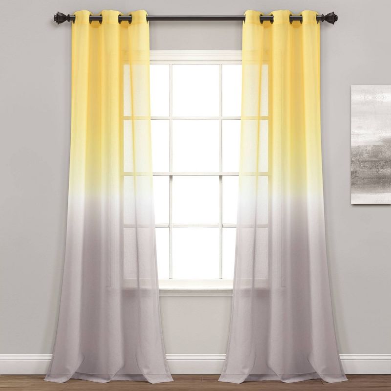 2pk 38&#34;x84&#34; Sheer Umbre Fiesta Curtain Panels Yellow/Gray - Lush D&#233;cor, 1 of 7