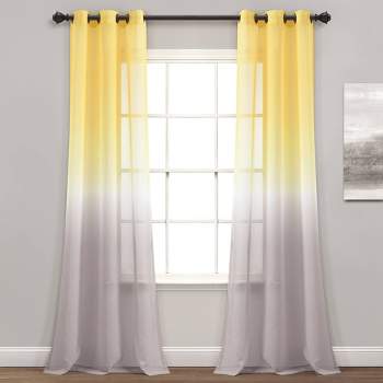 2pk 38"x84" Sheer Umbre Fiesta Curtain Panels Yellow/Gray - Lush Décor