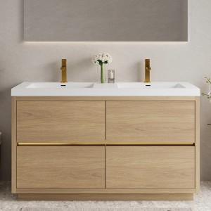 GlasFlength Bathroom Storage Cabinets, Freestanding, Open shelving Bathroom Vanity，Assembly Required, Beige, 59"*19.75"*35.5" - 1 of 4