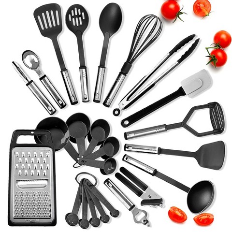 JOYTABLE Kitchen Utensils Set, 24 PC Nylon Black Cooking Gadgets Set with Stainless Steel Handles