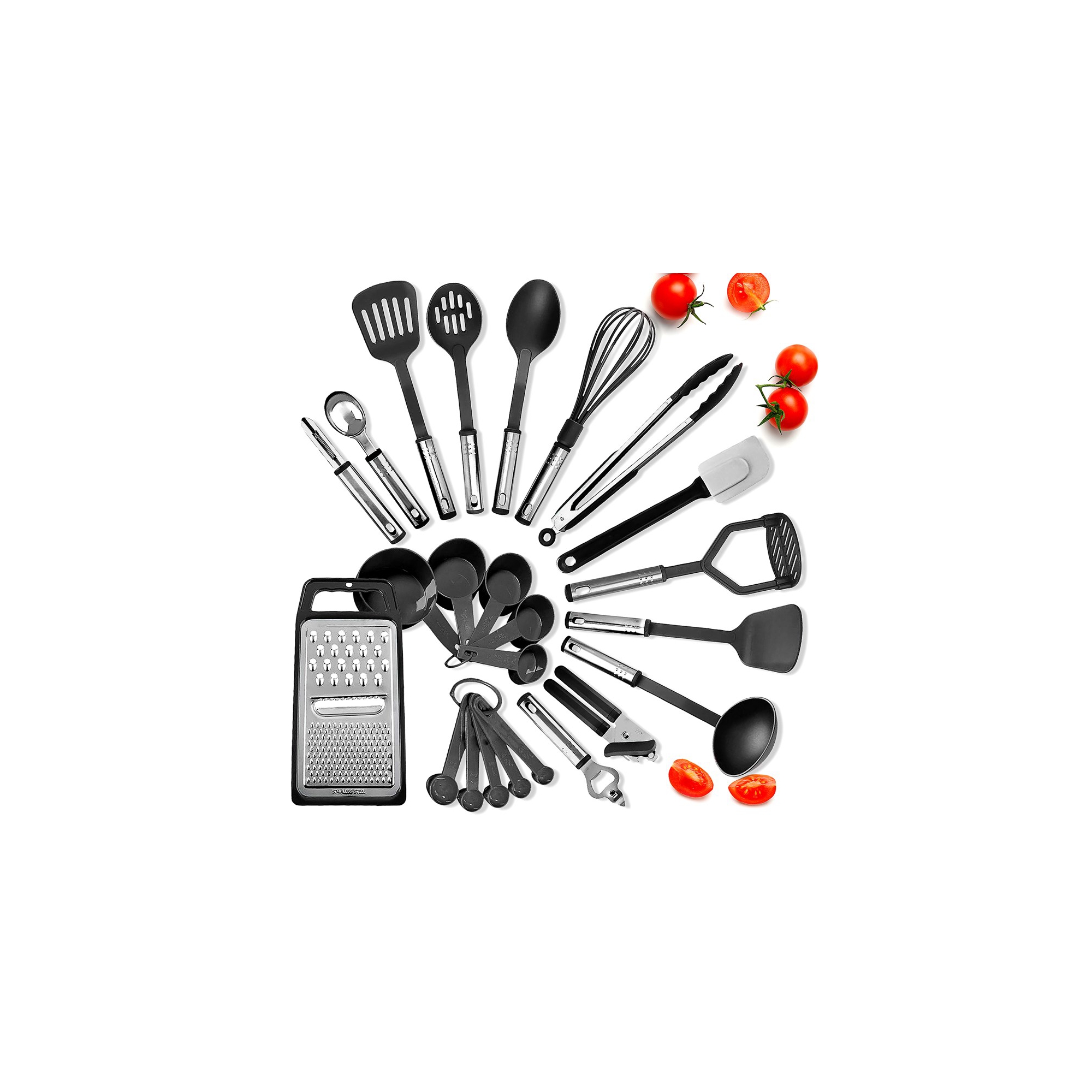 JoyTable Kitchen Utensils Set, 24 PC Nylon Black Cooking Gadgets Set with Stainless Steel Handles