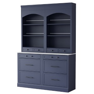 Vynxaria 83.7in Blue Pantry Set Modern Faux Marble 5-Drawer Design Adjustable Shelf 2-Pack - 1 of 4