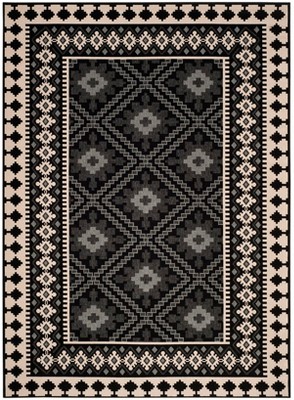 Veranda Black and Cream Synthetic 9' x 12' Easy-Care Outdoor Rug
