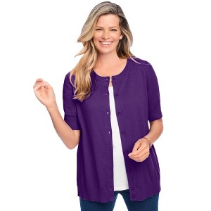 Woman Within Plus Size Perfect Elbow-Length Sleeve Cardigan - 1 of 4