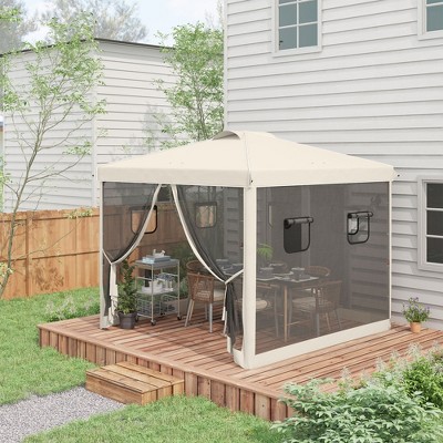 Beige 10' x 10' Pop Up Canopy Tent with Mesh Curtains