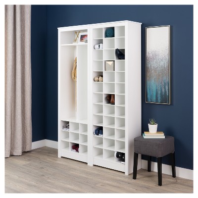 Tall Off-White Composite Wood Shoe Storage Cabinet with 36 Cubbies