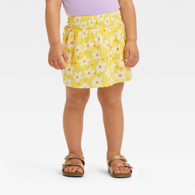 Image of Toddler Girls' Floral Smocked Skort - Cat & Jack™ Yellow 12M: Cotton Blend, Mid-Rise, Above Knee Length, Built-in Shorts