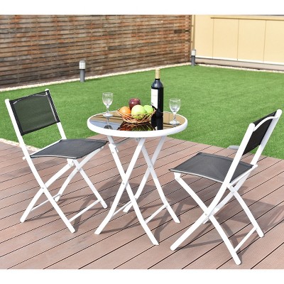 Costway 3 PCS Folding Bistro Table Chairs Set Garden Backyard Patio Furniture Black