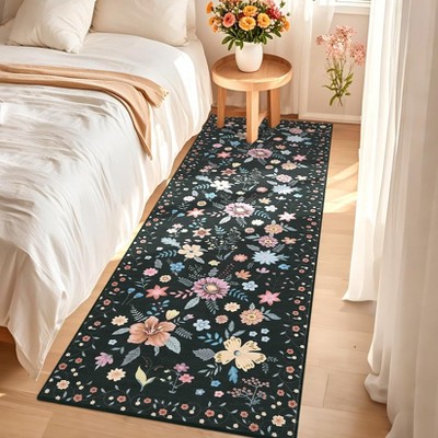 Hallway Runner Rug 2x6 Washable Runner Rugs Non Slip Floral Area Rug Ultra-Thin Soft Flower Carpet Runners for Kitchen Entryway Laundry Bathroom