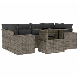 vidaXL Patio Sofa Set with Cushions Outdoor Furniture 7 Piece Poly Rattan - Gray without storage - 1 of 4