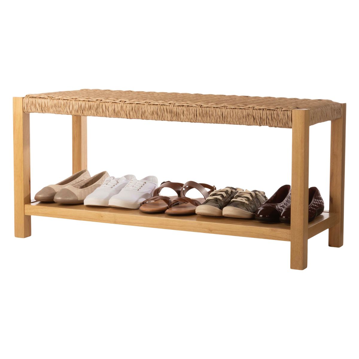 Alaterre Furniture Bench with Handcrafted Woven Rope Seat - Newport 40 in. Wood Bench with Storage Shelf for Entryway or Bedroom - thumbnail 8