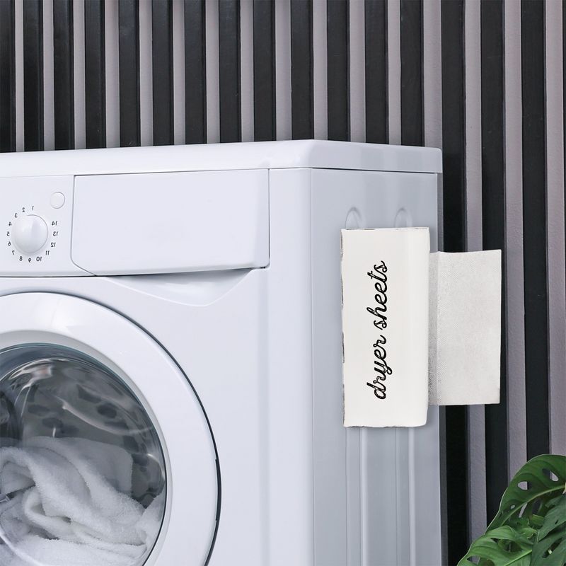 AuldHome Design Dryer Sheet Dispenser; Vertical Style Enamelware Laundry Fabric Softener Sheet Holder, 4 of 9