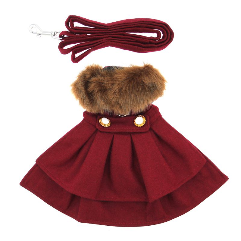 Doggie Design Wool Fur-Trimmed Dog Harness Coat- Burgundy, 1 of 4