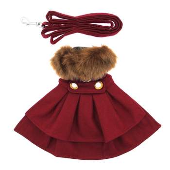 Doggie Design Wool Fur-Trimmed Dog Harness Coat- Burgundy