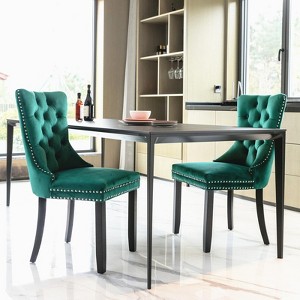 Set of 2 Modern Velvet Tufted Upholstered Dining Chairs with Wooden Legs and Nailhead Trim - ModernLuxe - 1 of 4