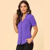 INSPIRE CHIC Women's Ruffle V Neck Short Sleeves Pleated Front Blouse - 4 of 4