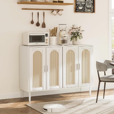 Garvee Sideboard Buffet Cabinet with 4 Rattan Doors ¨C Multifunctional Storage for Dining Room, Kitchen