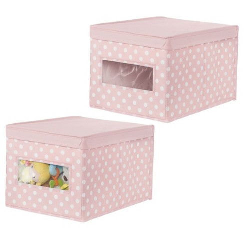 Mdesign Large Fabric Nursery Box With Lid/window, 2 Pack, Pink/white ...