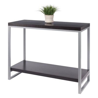 Espresso Brown Wood and Metal Console Table with Storage