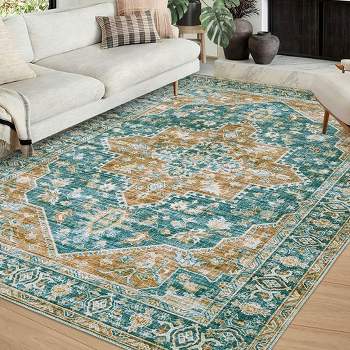 WhizMax Area Rugs Vintage Medallion Rug Floral Distressed Carpet Machine Washable Accent Rug