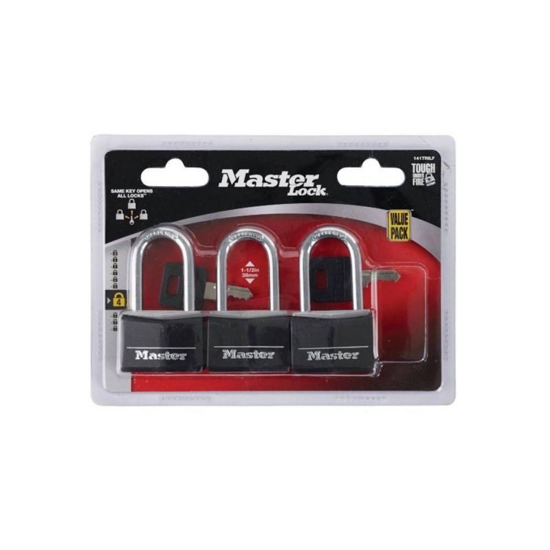 Master Lock 3pk 40mm Covered Brass Key Lock Set Black, 4 of 5