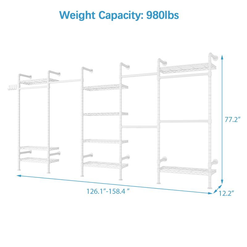 Timate F1 + F3 Large Bedroom Armoire Industrial Pipe Wall Mounted Clothing Rack Heavy Duty Closet Kit for Walk in Closet Systems, 3 of 11