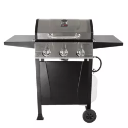 Grill Boss GBC1932M Outdoor Stainless Steel BBQ 3 Burner Propane Gas Grill with Top Cover Lid, Wheels, & Shelves - Black