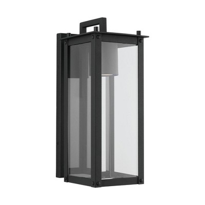 Hunt Modern Industrial Black Aluminum Outdoor Lantern with Clear Glass