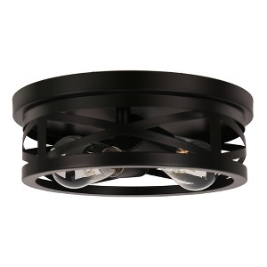 DORESshop 11 in. 2-Light Black Farmhouse Flush Mount with Drum Metal Cage Shade for Entryway Bedroom(2-Pack) - 1 of 4