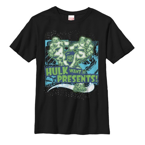 Boy's Marvel Christmas Hulk Wants Presents T-shirt - Black - Medium ...
