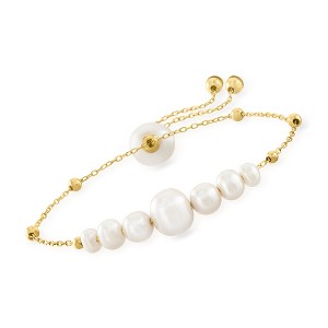 Ross-Simons 4-9.5mm Cultured Pearl Bolo Bracelet in 14kt Yellow Gold Size - 1 of 4