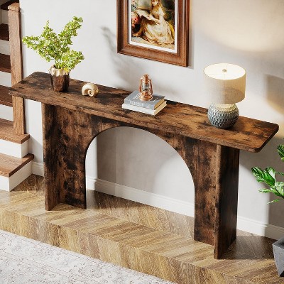 Tribesigns 63-Inch Rustic Brown Wood Console Table with Arch Brace