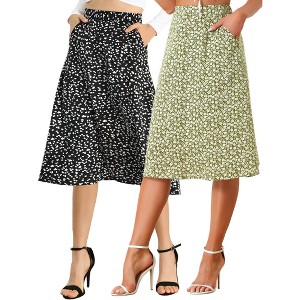 INSPIRE CHIC Women's Chiffon Summer Vintage Floral Print A-Line Midi Skirts 2 Packs - 1 of 4