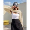 Womens Pullover Crochet Sweater Crew Neck Cropped Tops Shrugs Waffle Knit Crochet See Through Knit Top Cover Ups - 4 of 4