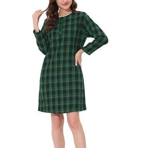 cheibear Womens Nightgown Sleepshirt with Pockets Lounge Sleepwear Plaid Pajama Dress - 1 of 4