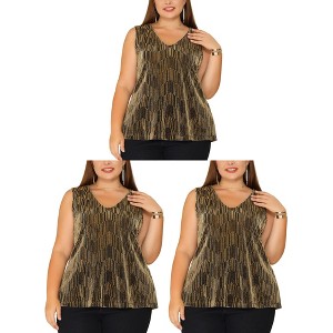 Agnes Orinda Women's Plus Size Sequin Glitter Gradient Party V Neck Concert Packs Tank Tops - 1 of 4