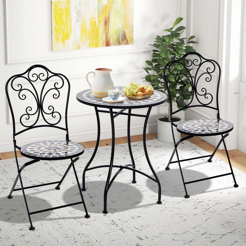 Costway Set of 2/4 Mosaic Chairs for Patio with Decorative Backrest Heavy-Duty Frame, 5 of 9